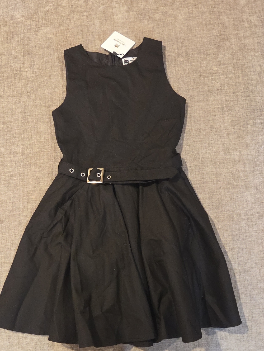 Girls' Sleeveless Black Fit-and-Flare Dress with Belt